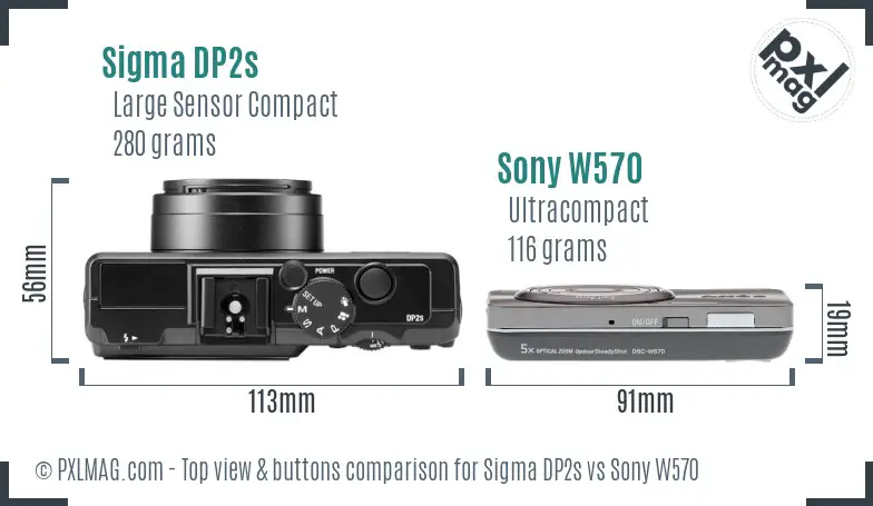 Sigma DP2s vs Sony W570 top view buttons comparison