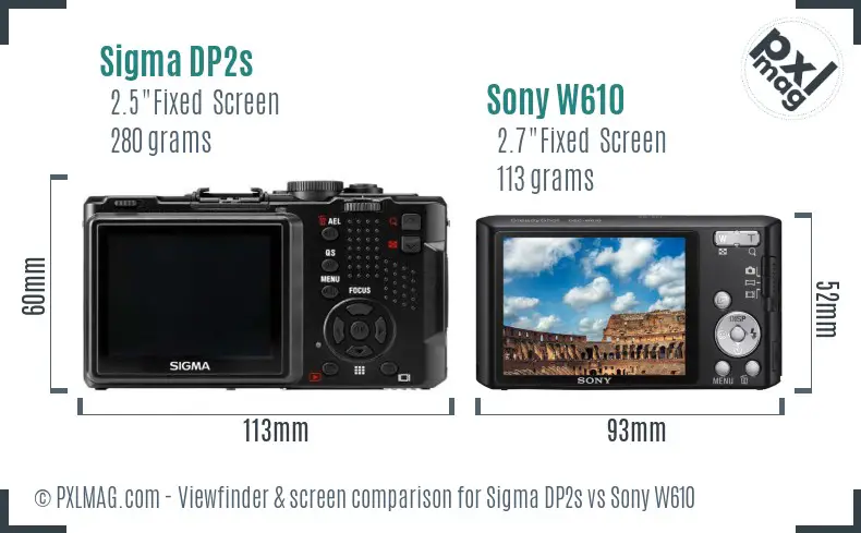 Sigma DP2s vs Sony W610 Screen and Viewfinder comparison