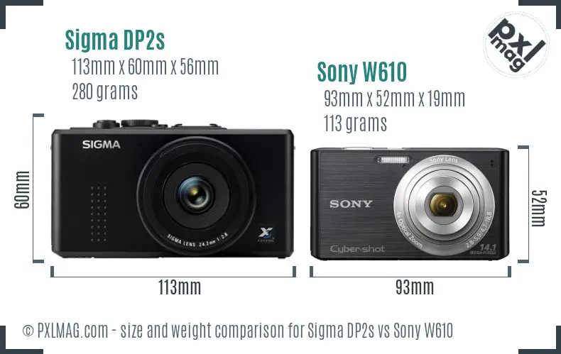 Sigma DP2s vs Sony W610 size comparison