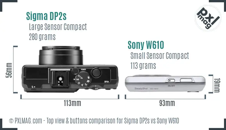 Sigma DP2s vs Sony W610 top view buttons comparison