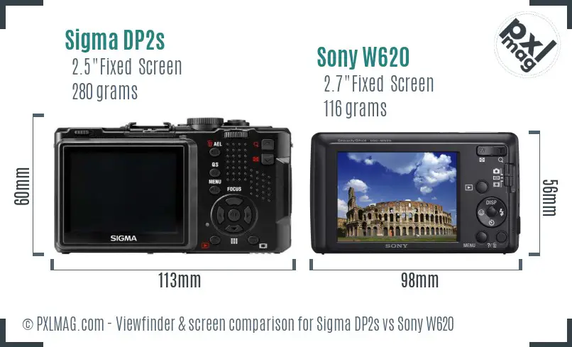 Sigma DP2s vs Sony W620 Screen and Viewfinder comparison