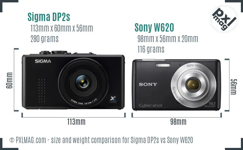 Sigma DP2s vs Sony W620 size comparison