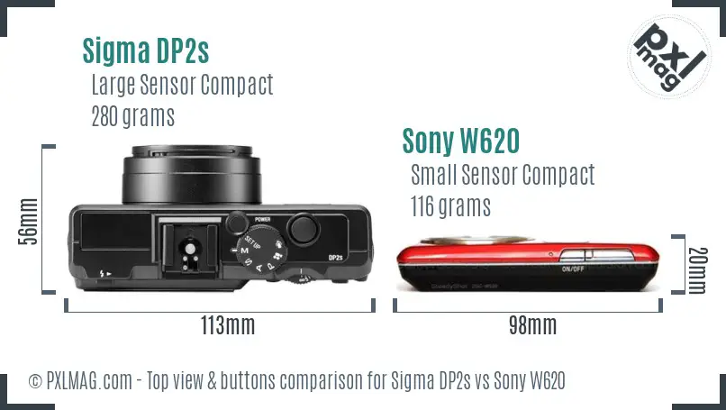 Sigma DP2s vs Sony W620 top view buttons comparison