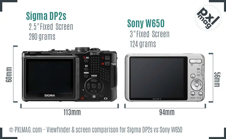 Sigma DP2s vs Sony W650 Screen and Viewfinder comparison