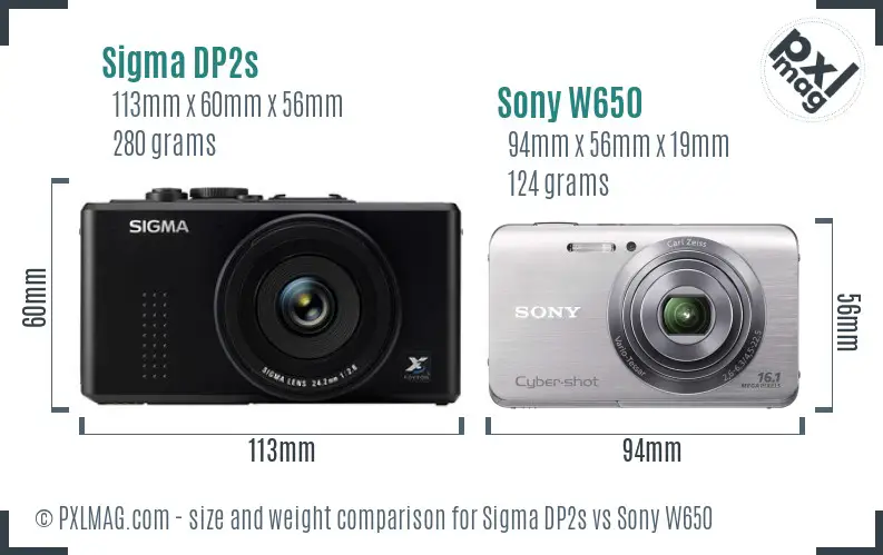 Sigma DP2s vs Sony W650 size comparison