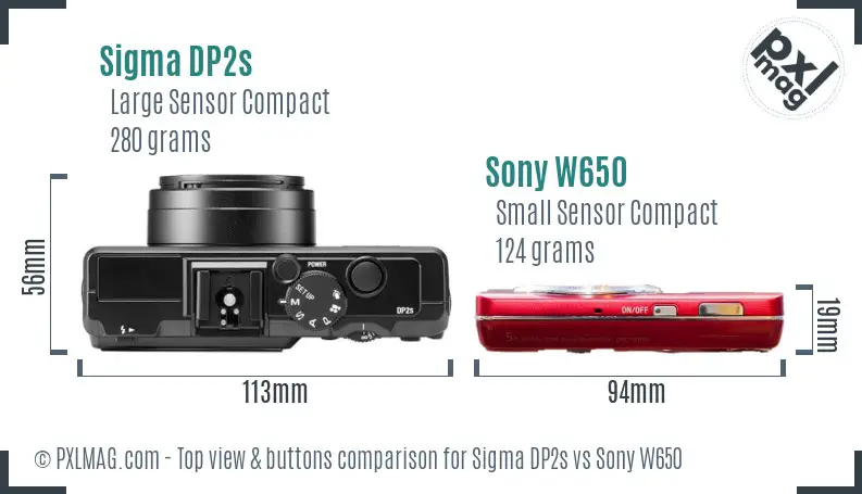 Sigma DP2s vs Sony W650 top view buttons comparison