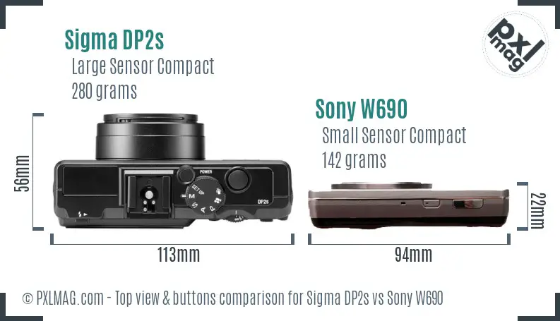 Sigma DP2s vs Sony W690 top view buttons comparison