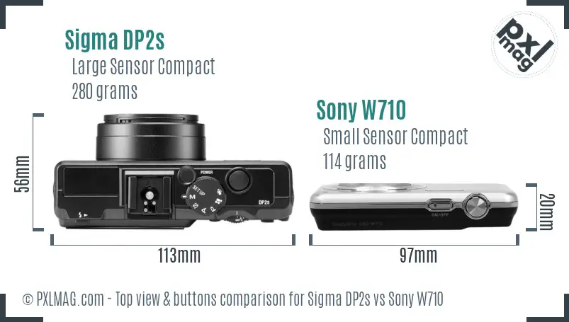 Sigma DP2s vs Sony W710 top view buttons comparison