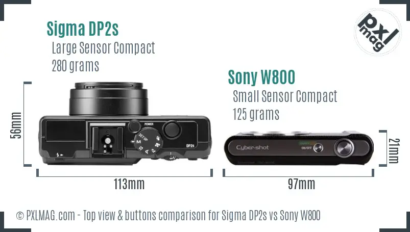 Sigma DP2s vs Sony W800 top view buttons comparison