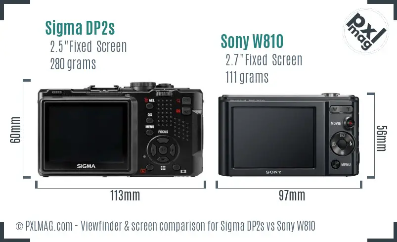 Sigma DP2s vs Sony W810 Screen and Viewfinder comparison