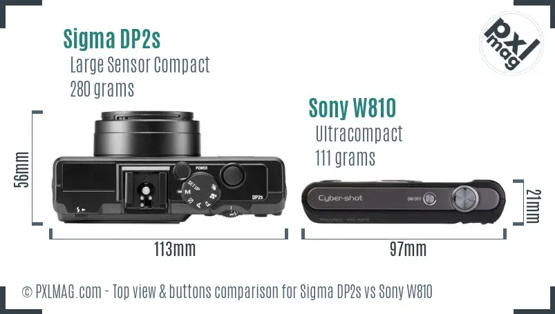 Sigma DP2s vs Sony W810 top view buttons comparison