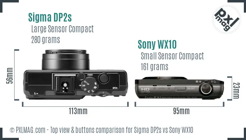 Sigma DP2s vs Sony WX10 top view buttons comparison