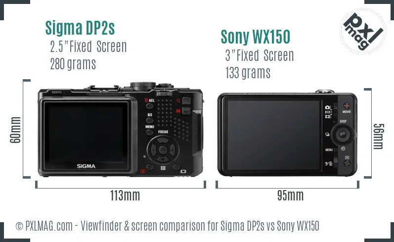 Sigma DP2s vs Sony WX150 Screen and Viewfinder comparison
