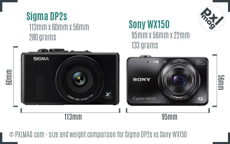 Sigma DP2s vs Sony WX150 size comparison