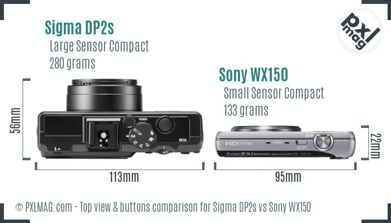 Sigma DP2s vs Sony WX150 top view buttons comparison
