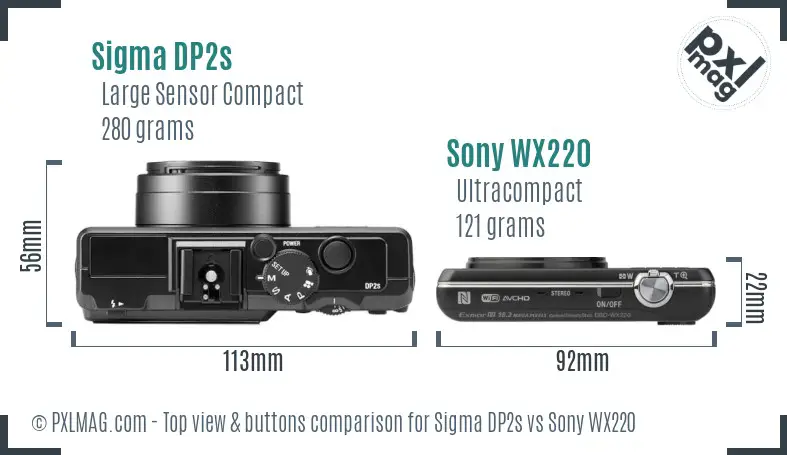 Sigma DP2s vs Sony WX220 top view buttons comparison