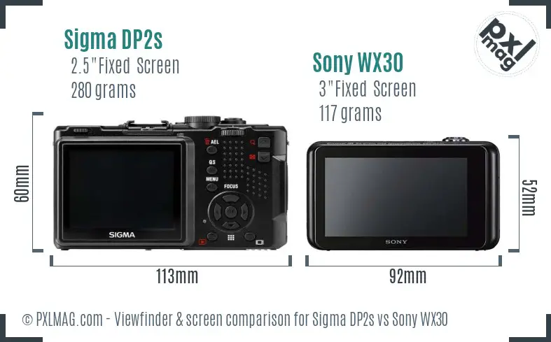Sigma DP2s vs Sony WX30 Screen and Viewfinder comparison