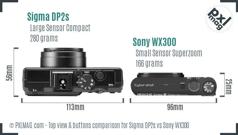 Sigma DP2s vs Sony WX300 top view buttons comparison
