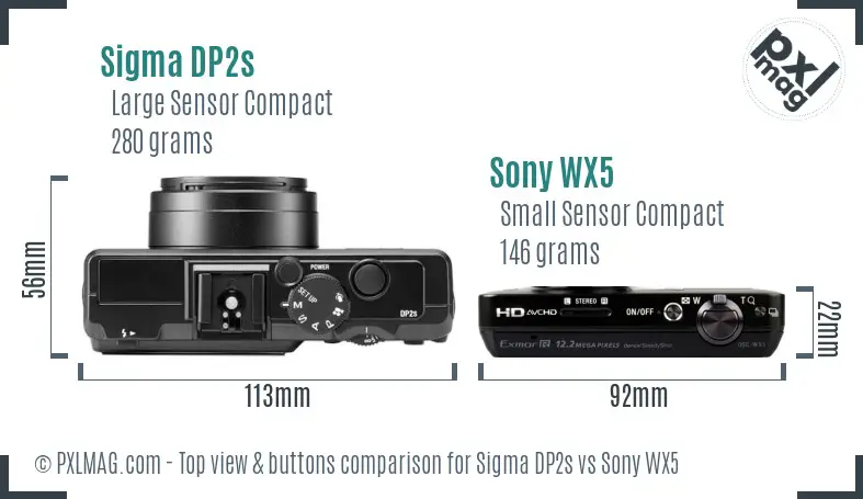 Sigma DP2s vs Sony WX5 top view buttons comparison