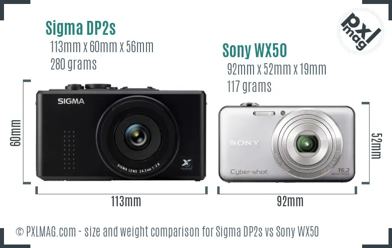 Sigma DP2s vs Sony WX50 size comparison