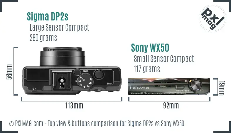 Sigma DP2s vs Sony WX50 top view buttons comparison