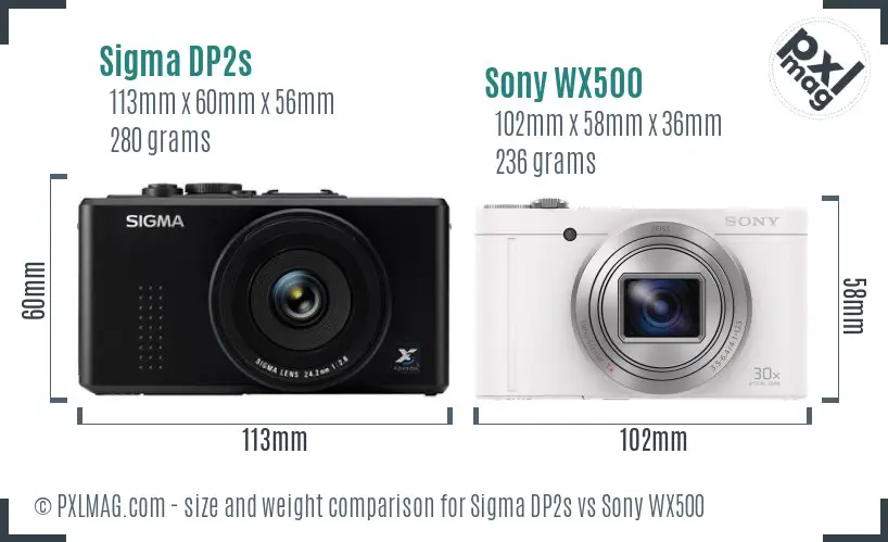 Sigma DP2s vs Sony WX500 size comparison