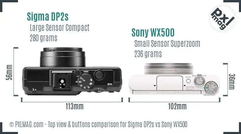Sigma DP2s vs Sony WX500 top view buttons comparison