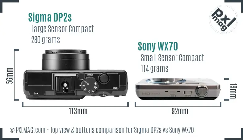 Sigma DP2s vs Sony WX70 top view buttons comparison