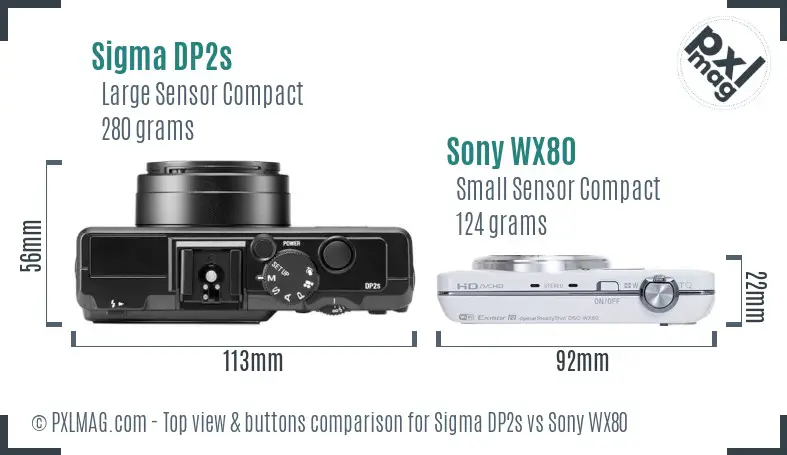 Sigma DP2s vs Sony WX80 top view buttons comparison