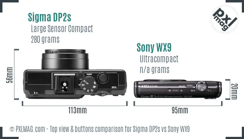 Sigma DP2s vs Sony WX9 top view buttons comparison