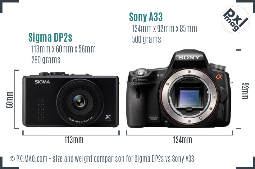 Sigma DP2s vs Sony A33 size comparison