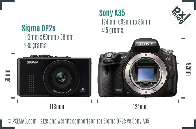 Sigma DP2s vs Sony A35 size comparison