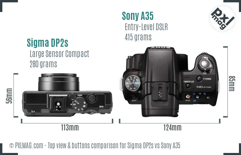 Sigma DP2s vs Sony A35 top view buttons comparison
