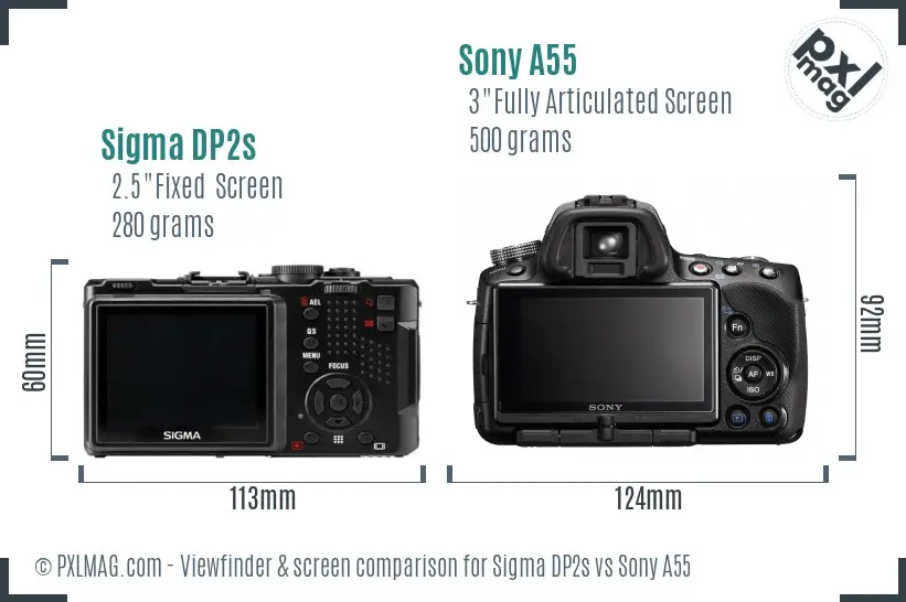 Sigma DP2s vs Sony A55 Screen and Viewfinder comparison
