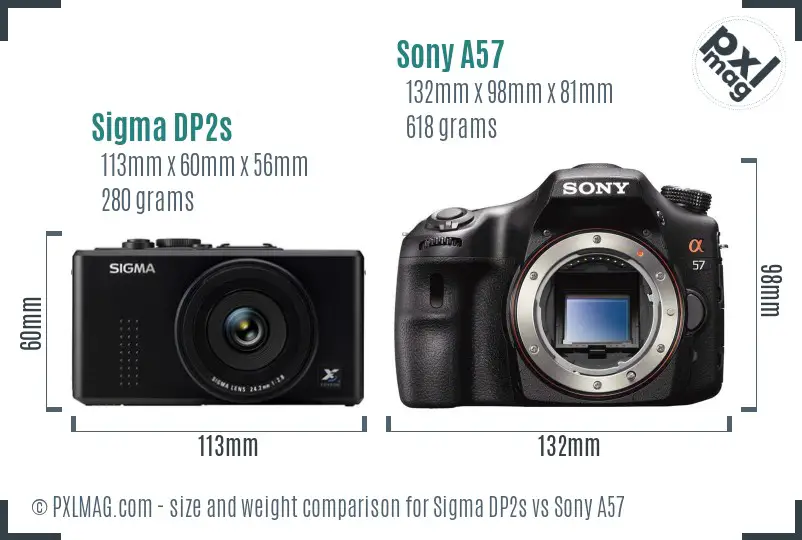 Sigma DP2s vs Sony A57 size comparison