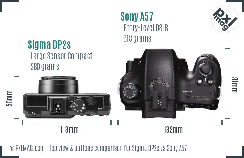 Sigma DP2s vs Sony A57 top view buttons comparison