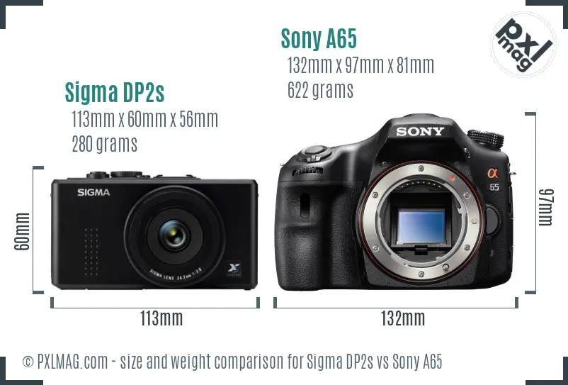 Sigma DP2s vs Sony A65 size comparison