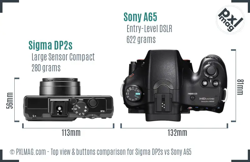 Sigma DP2s vs Sony A65 top view buttons comparison