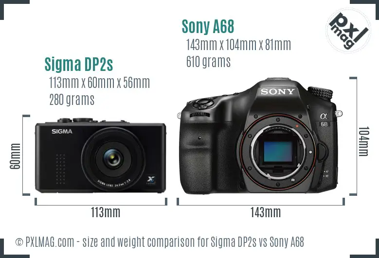 Sigma DP2s vs Sony A68 size comparison
