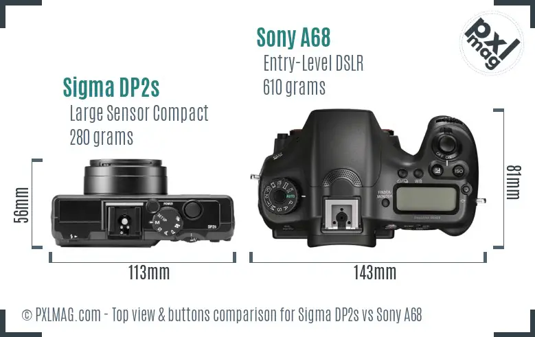 Sigma DP2s vs Sony A68 top view buttons comparison