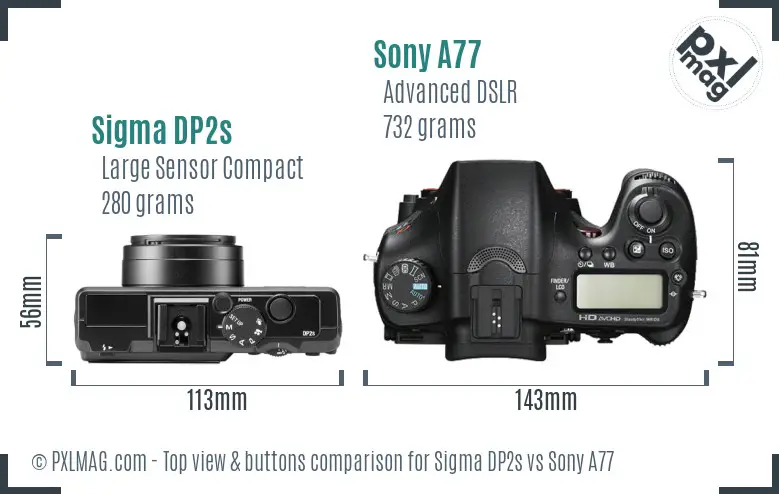 Sigma DP2s vs Sony A77 top view buttons comparison