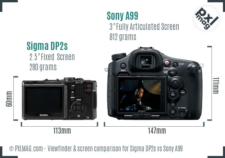 Sigma DP2s vs Sony A99 Screen and Viewfinder comparison