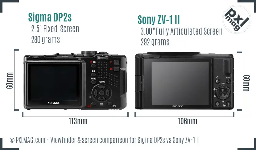 Sigma DP2s vs Sony ZV-1 II Screen and Viewfinder comparison