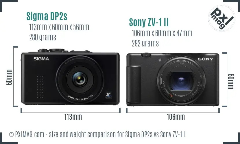 Sigma DP2s vs Sony ZV-1 II size comparison