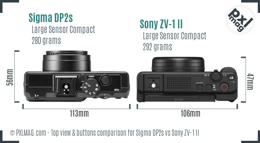 Sigma DP2s vs Sony ZV-1 II top view buttons comparison