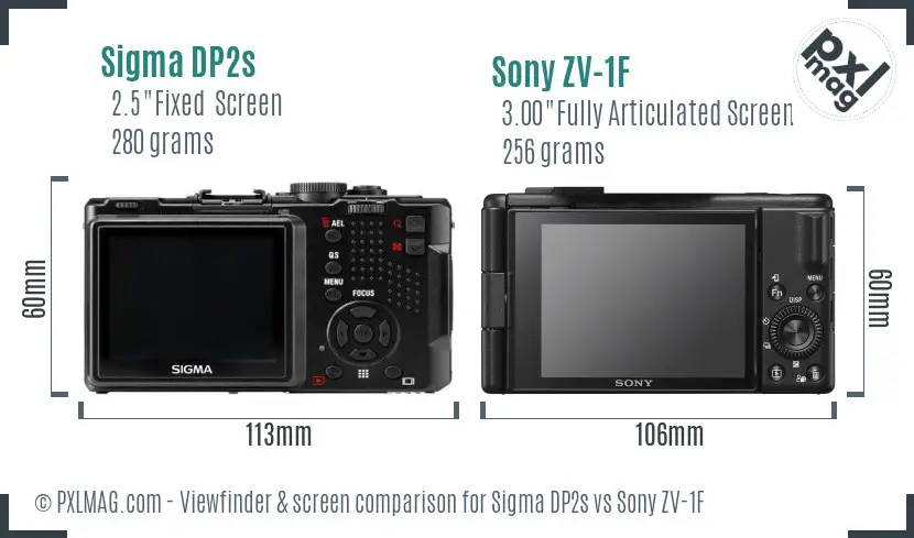 Sigma DP2s vs Sony ZV-1F Screen and Viewfinder comparison