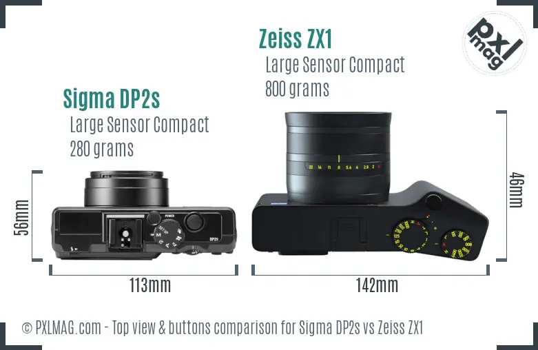 Sigma DP2s vs Zeiss ZX1 top view buttons comparison