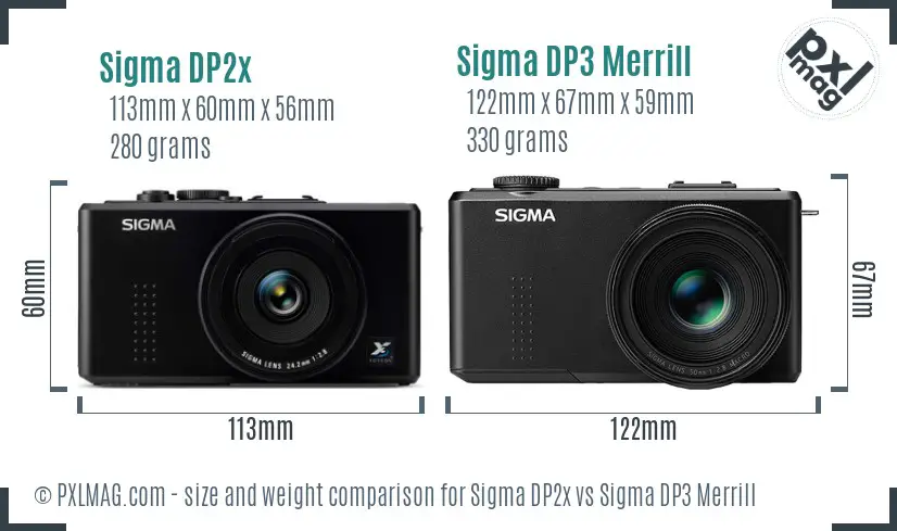 Sigma DP2x vs Sigma DP3 Merrill size comparison