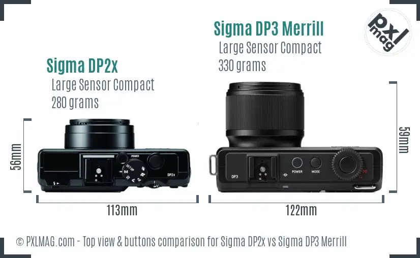 Sigma DP2x vs Sigma DP3 Merrill top view buttons comparison