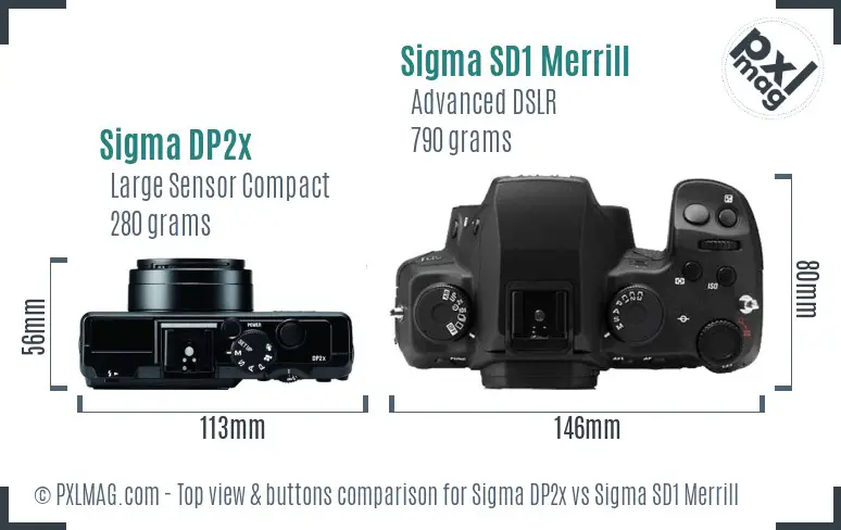 Sigma DP2x vs Sigma SD1 Merrill top view buttons comparison